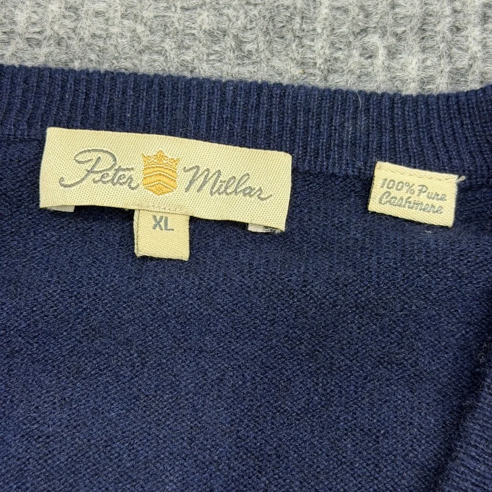 Vintage Peter Millar Pine Valley Golf Club V-Neck Cashmere Sweater Mens XL Blue